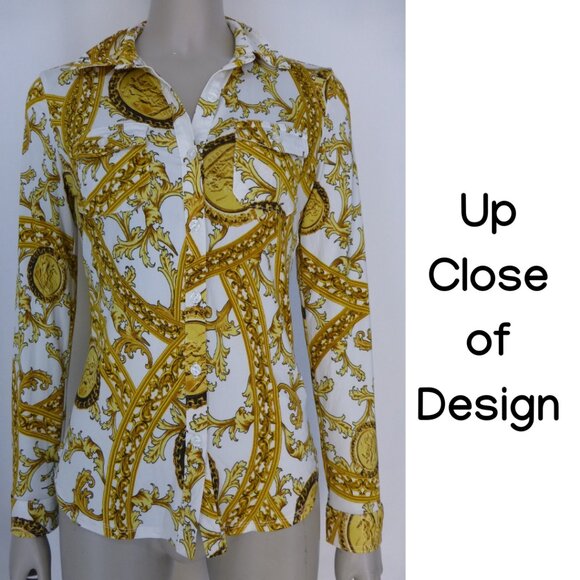 NWOT Long Sleeve Button-Up Glam Gold Chain Top (Size S) - Picture 10 of 10